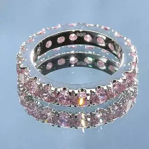 Venta al por mayor lote de 3 piezas Anillo de Banda de Eternidad Topacio Rosa Deslumbrante Circonio Circonio Plata Esterlina - Imagen 1 de 4