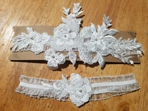 2 Piece Wedding Garter Set for Bride with Stretchy Soft Lace Band - Picture 1 of 5