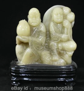 4.6" Old Chinese Shoushan Stone Carving Flower 2 Damo Dharma Buddha Statue - Picture 1 of 11