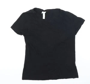H&M Womens Black 100% Cotton Basic T-Shirt Size M Boat Neck - Picture 1 of 10