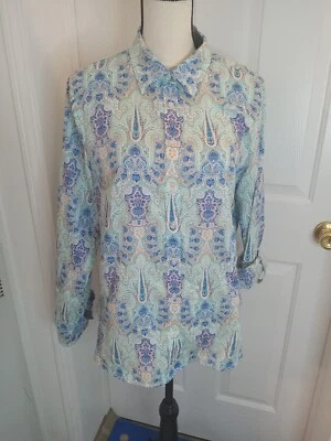 Talbots Paisley Button Up Medium Shirt Cotton Women’s Long Sleeve  Career Summer - Image 1 of 4