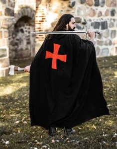 Mittelalter Kreuzritter Tempelritter Umhang Arnulf Kapuze schwarz/rot weiß/rot - Bild 1 von 11