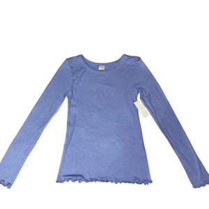 NWT NORDSTROM Lettuce Trim Rib Knit Long Sleeve Top Layer Girls XL 14-16 Blue - Picture 1 of 5