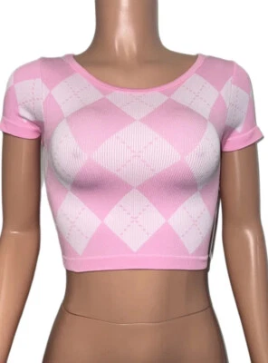 Camiseta corta Barbie rosa retro diamante ajustada pin up informal coqueta fiesta Foto 1 de 4