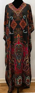 Miss Lavish London Womens Kaftan Maxi Dress Size 14-18 Black Paisley Print Satin - Picture 1 of 12