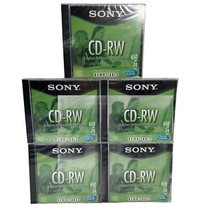 Lot of 5 Sony CD-RW 650 MB 74 Min CD Rewritable CDRW650L NEW SEALED READ - Picture 1 of 11