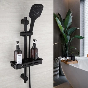 Bathroom Wall Mounted Matte Black Hand Shower Faucets+Shelf Mixer Tap - Picture 1 of 12