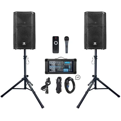 proreck PA Powered Mixer System Combo Set 1800W 4-Channel with 10'' Speakers - Image 1 of 4