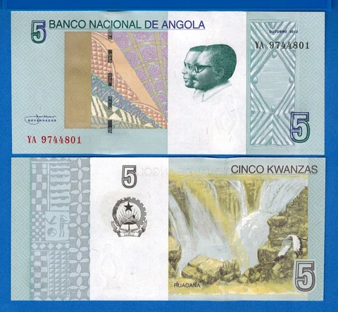 Angola P-151A 5 Kwanzas Year 2012 (2017) Waterfalls Uncirculated Banknote Cover