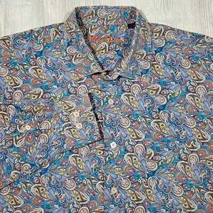Men's Alan Flusser Blue Orange Paisley Pattern Long Sleeve Button Up Shirt - XL - Picture 1 of 6
