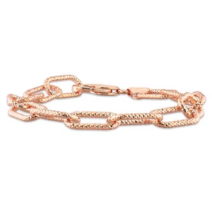 Amour Rose Plated Sterling Silver 9mm Fancy Paperclip Chain Bracelet - 7.5 in. - Picture 1 of 6