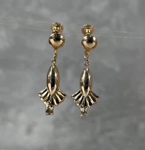 Vintage Dangle/Drop Earrings - Faux Diamond - Goldtone - Fan - Screwback - Picture 1 of 6