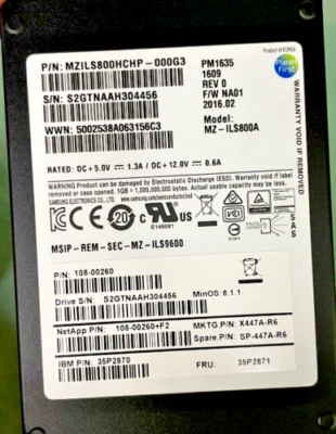 Samsung PM1635 800GB SAS 12GB/S 2.5" SSD NetApp X447A-R6 MZ-ILS800A MZILS800HCHP - Image 1 of 2