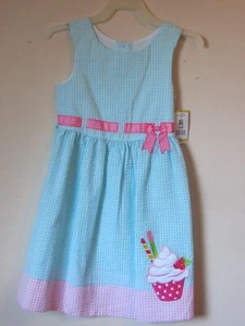 GIRLS COUNTING DAISIES SUNDRESS SIZE 6 WITH CUPCAKE DESIGN AQUA NWT - Picture 1 of 5