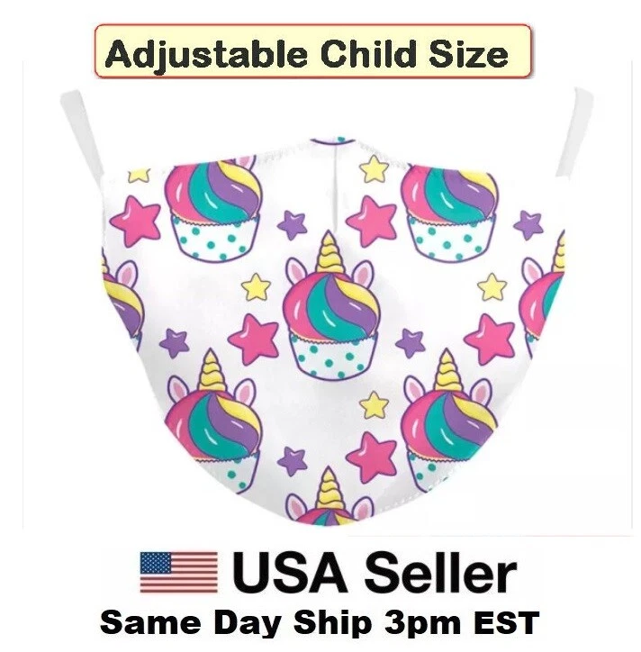 Children Face Mask Reusable Unicorn Cupcake Adjustable Birthday US Seller Fast  - Image 1 of 4