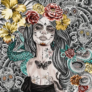 Stoff Kissen Panel Polyester Baumwolle Gobelin schwarz Tattoo inked 50 x 50 cm - Bild 1 von 1