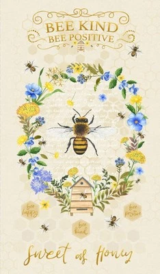 Timeless Treasures Bee Kind Wildflower Cotton Fabric Quilt Panel 24 x 44 - Image 1 of 2