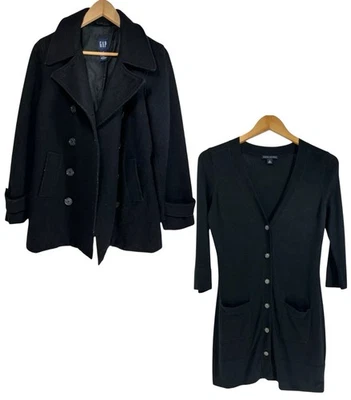 GAP BANANA 共和国 Peacoat 夹克和开衫 批量 S 码 黑色羊毛丝绸羊绒 — 第 1/4 张图片