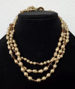 Vintage Monet 3-Strand Pearl Beads Necklace - Picture 1 of 5
