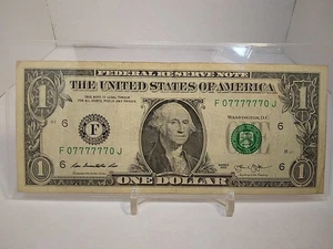 2013 Binary Super Radar 6 In A Row 7s $1 Dollar Bill Fancy Serial Number...  - Picture 1 of 2