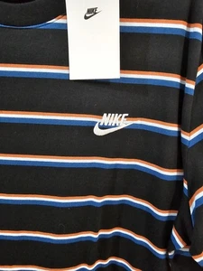 Mens NIKE Tee Shirt NEW Black Striped Embroidered Size Large - Picture 1 of 2