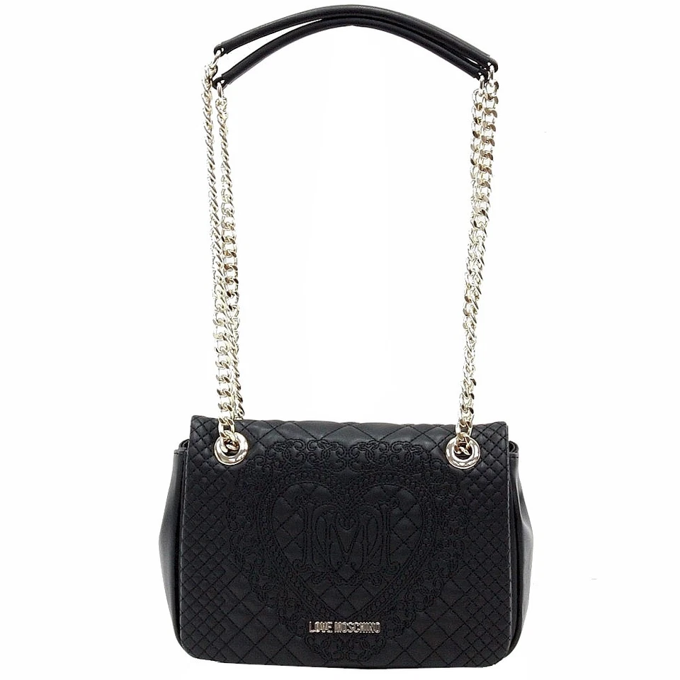 Bolso de mano Love Moschino para mujer acolchado y bordado negro con solapa Foto 1 de 4