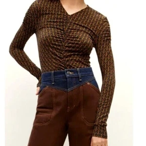 Veronica Beard Neeta Stirrup Print Ruched Long Sleeve Top Size Large - Picture 1 of 7