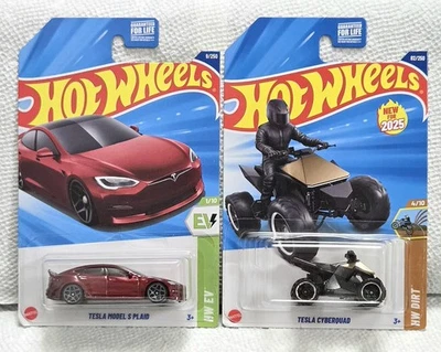 2025 Hot Wheels Tesla Cyberquad & Model S Plaid Red Lot of 2 New! - Image 1 of 4