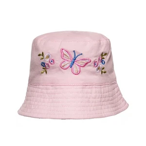 Baby Girls Butterfly Pattern Embroidered Reversible Pink Bucket Hat Sun Hat - Picture 1 of 5