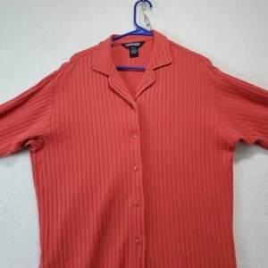 Lands End Cardigan Sweater Women's Ribbed Button Up Long Coral Pink Size L 14-16 - Picture 1 of 10