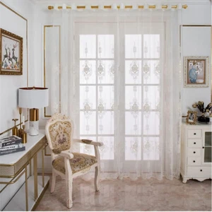 Amidoudou 1 Pair European Luxury Tulle Grommets, Sheer Curtains (White, 54"x96") - Picture 1 of 5