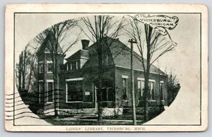 Cartolina Vicksburg Michigan ~ Vignetta Biblioteca delle Donne ~ 1909 in bianco e nero - Foto 1 di 2