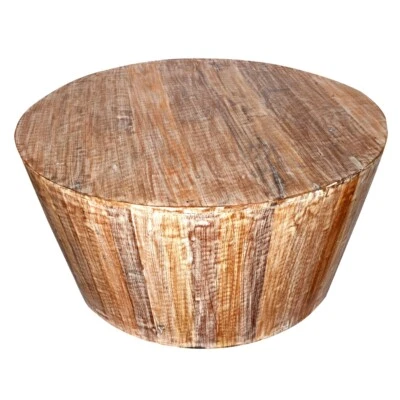 Rustic Reclaimed Solid Wood Handmade 36" Round Tapered Sides Barrel Coffee Table - Image 1 of 4