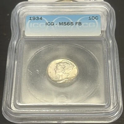 1934 MERCURY SILVER DIME ICG MS-65 FULL BANDS ACTUAL COIN #H441 - Image 1 of 2