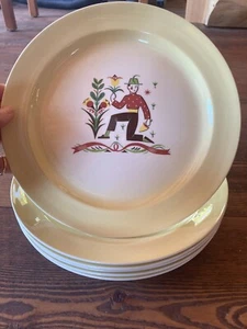Swiss Provincial Taylor Smith & Taylor China 10522 Yellow Farmer 6 Dinner Plates - Picture 1 of 18