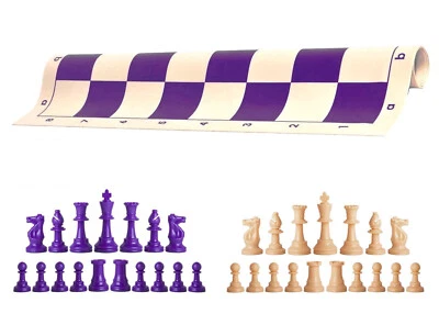 Purple & Natural Chess Pieces 20" Purple Vinyl Board - Single Weight Chess Set - Image 1 of 4