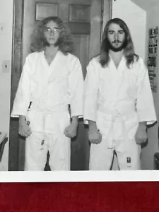 2 Long Hair Dudes in Karate Gi Judo Kimono Robe Judogi VTG B&W Photo Martial Art - Picture 1 of 5