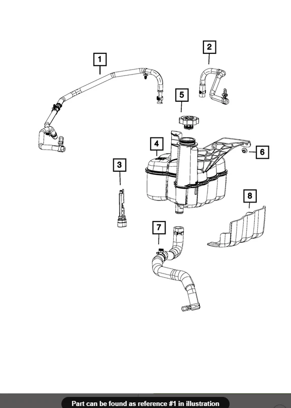 15-18 Ram 2500 3500 4500 5500 6.7L Botella de refrigerante Manguera de ventilación Fábrica Mopar Nuevo Oe Foto 1 de 1