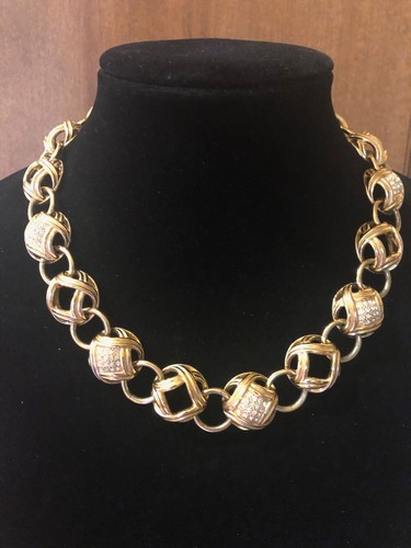 Set Collana e Braccialetto Vintage Christian Dior Placcato Oro Cristallo Ornato