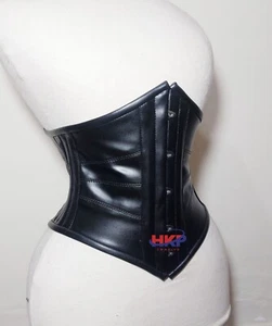 Sexy Underbust Corset, Steel Boned Waist Cincher Shaper Black PU Leather Corset - Picture 1 of 8