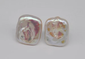 S2174 15x17mm Barock Weiß Reborn Keshi Perlen Ohrring 925 Sterling Silber Ohrstecker  - Bild 1 von 2