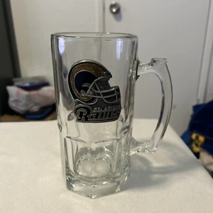 ST. LOUIS RAMS Heavy Glass Beer Mug Stein 3D Pewter Emblem NFL Gift Free Ship - Picture 1 of 6