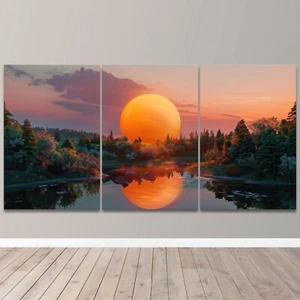 Golden Sunset Nature Sky Evening Vibes 3 Piece Canvas Wall Art Print Home Decor - Picture 1 of 4