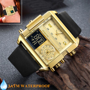 Men Large Dial Digital LED Quartz Sport Watch Waterproof Leather Wristwatch Gift