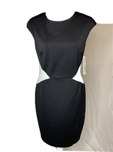 Maggy London Damen Freizeit Cocktail Kurzarm Kleid Größe 8 schwarz und weiß - Bild 1 von 8