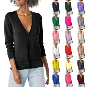 Womens Cardigan Long Sleeve Ladies Knitted Top Cardigans Outwear Plus Size 8-24 - Picture 1 of 17
