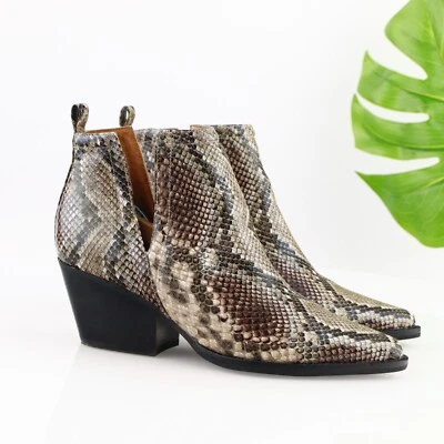 Bota Jeffrey Campbell Mujer Rella Talla 7.5 Marrón Piel de Serpiente Tacón Bloque Botín Foto 1 de 4