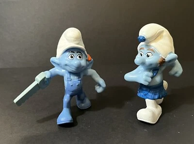 Lot Of Two 2011 Smurf Figurines McDonald's Happy Meal Toys Gutsy & Handy - Image 1 of 2