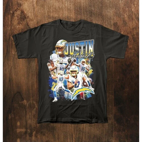Vintage Justin Herbert 90s Style T-shirt, American Football Player Cover
