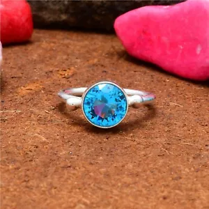 Deslumbrante Londres Azul Piedra Topacio 925 de Ley Plata Handmade Anillo Todo - Imagen 1 de 3